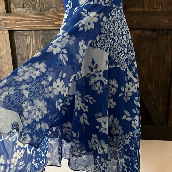 Dkny Women's Blue Mixed Floral Jersey Chiffon V-Neck Midi Wrap Dress Sz-2 - Picture 9 of 13